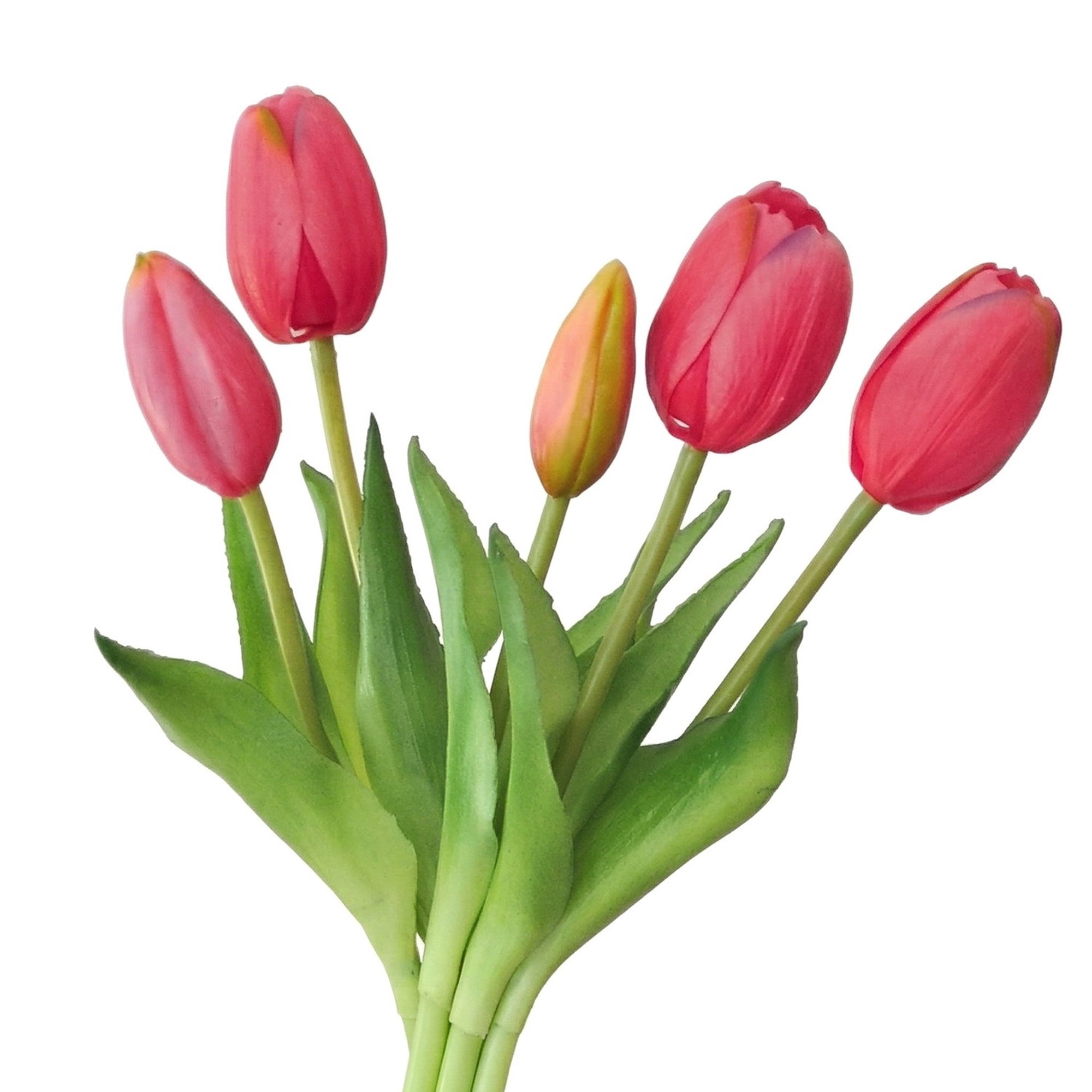 Unique Bargains Artificial Tulips Flowers 5 Pcs Silk Tulips Mini Bouquet [Rose Red] 9.8 in