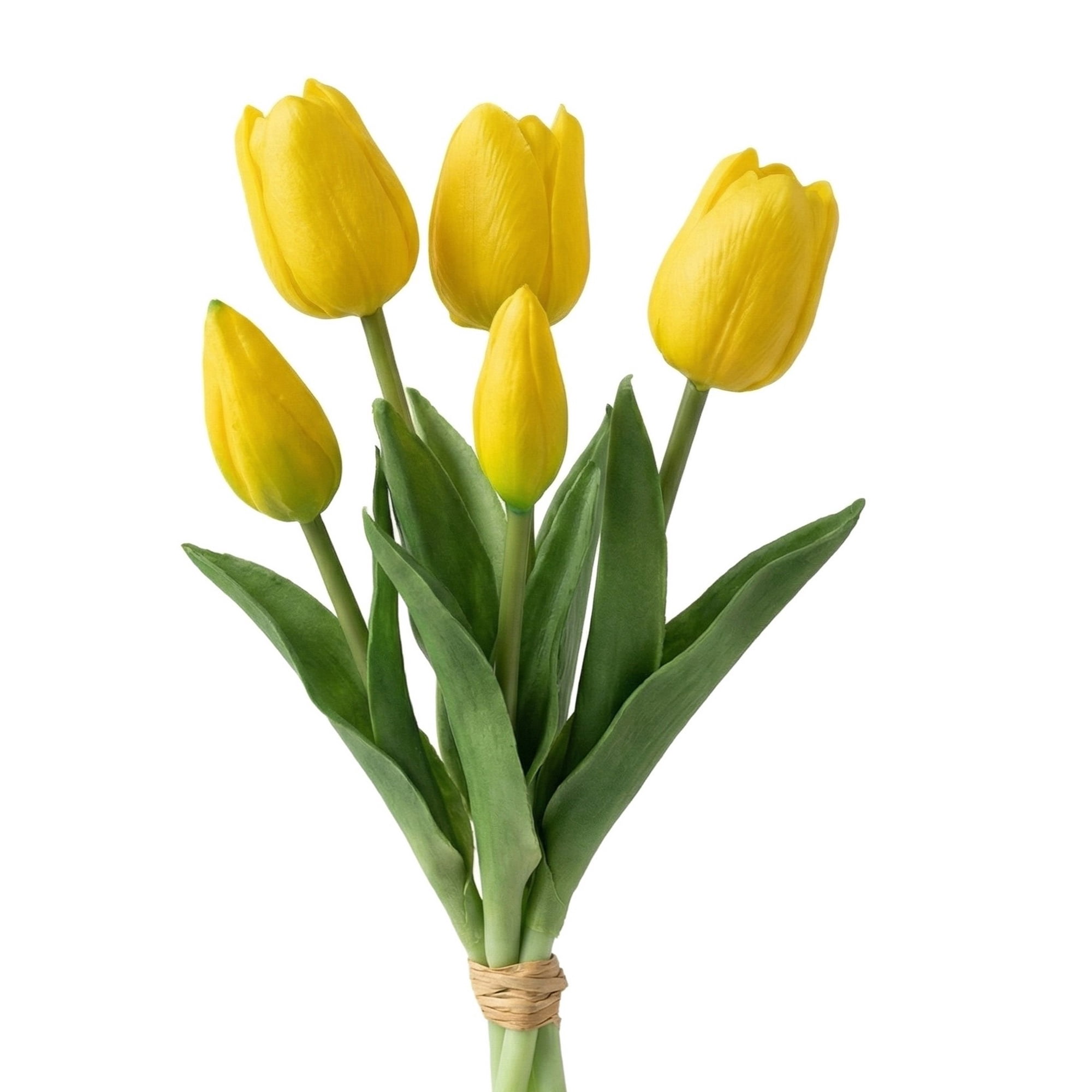 Unique Bargains Artificial Tulips Flowers 5 Pcs Silk Tulips Mini Bouquet [Yellow] 9.8 in