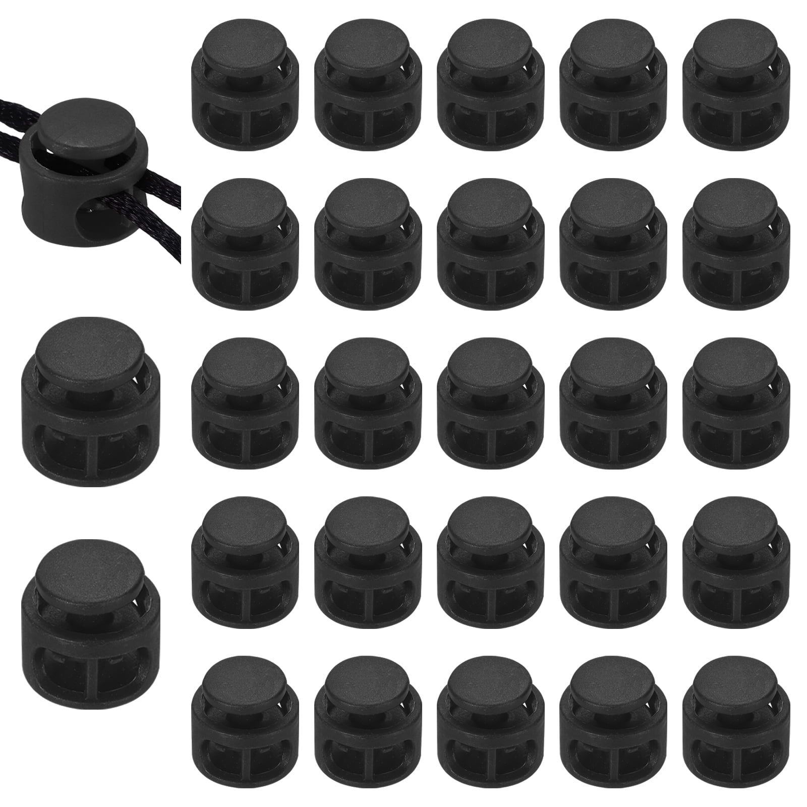 Unique Bargains Assorted Plastic Spring Cord Lock Double-Hole Slider Black