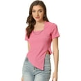 thumbnail image 1 of Unique Bargains Asymmetrical Crop Top for Women's Short Sleeve Square Neck T-shirt XS Pink, 1 of 6