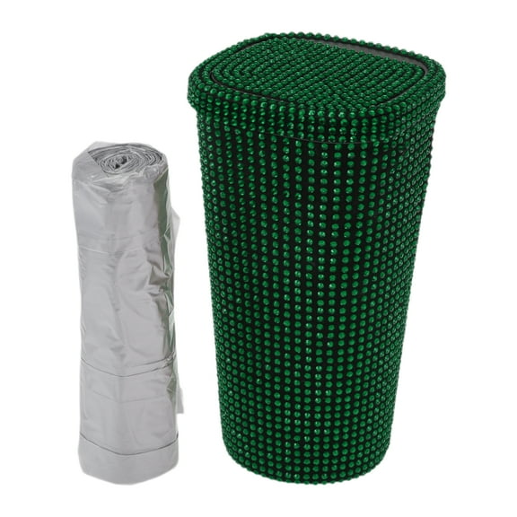 Unique Bargains Auto Car Trash Can Durable Front Seats Trash Bin Green 1 Pc 3.5" Length 3.5" Width 6.7" Height ABS Rhinestone