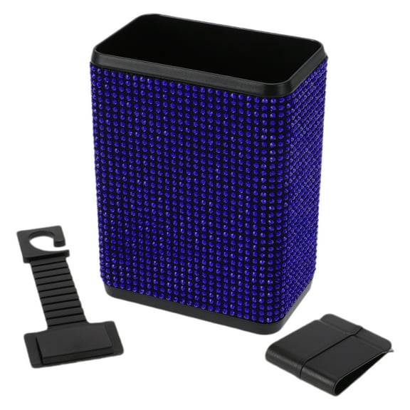 Unique Bargains Auto Car Trash Can Durable Seat Back Trash Bin Blue 1 Pc 4.3" Length 2.8" Width 5.5" Height Plastic Rhinestone