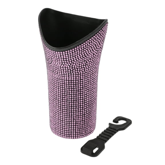 Unique Bargains Auto Car Trash Can Durable Seat Back Trash Bin Pink 1 Pc 3.9" Width 7.5" Height Plastic Rhinestone