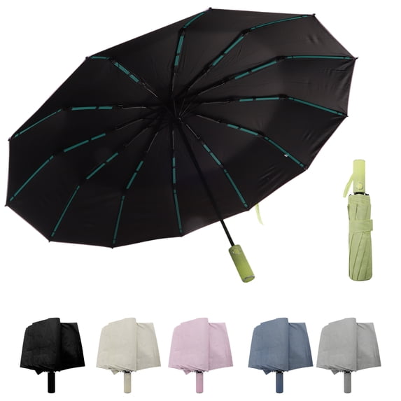 Unique Bargains Automatic Collapsible Windproof Folding Umbrella Green
