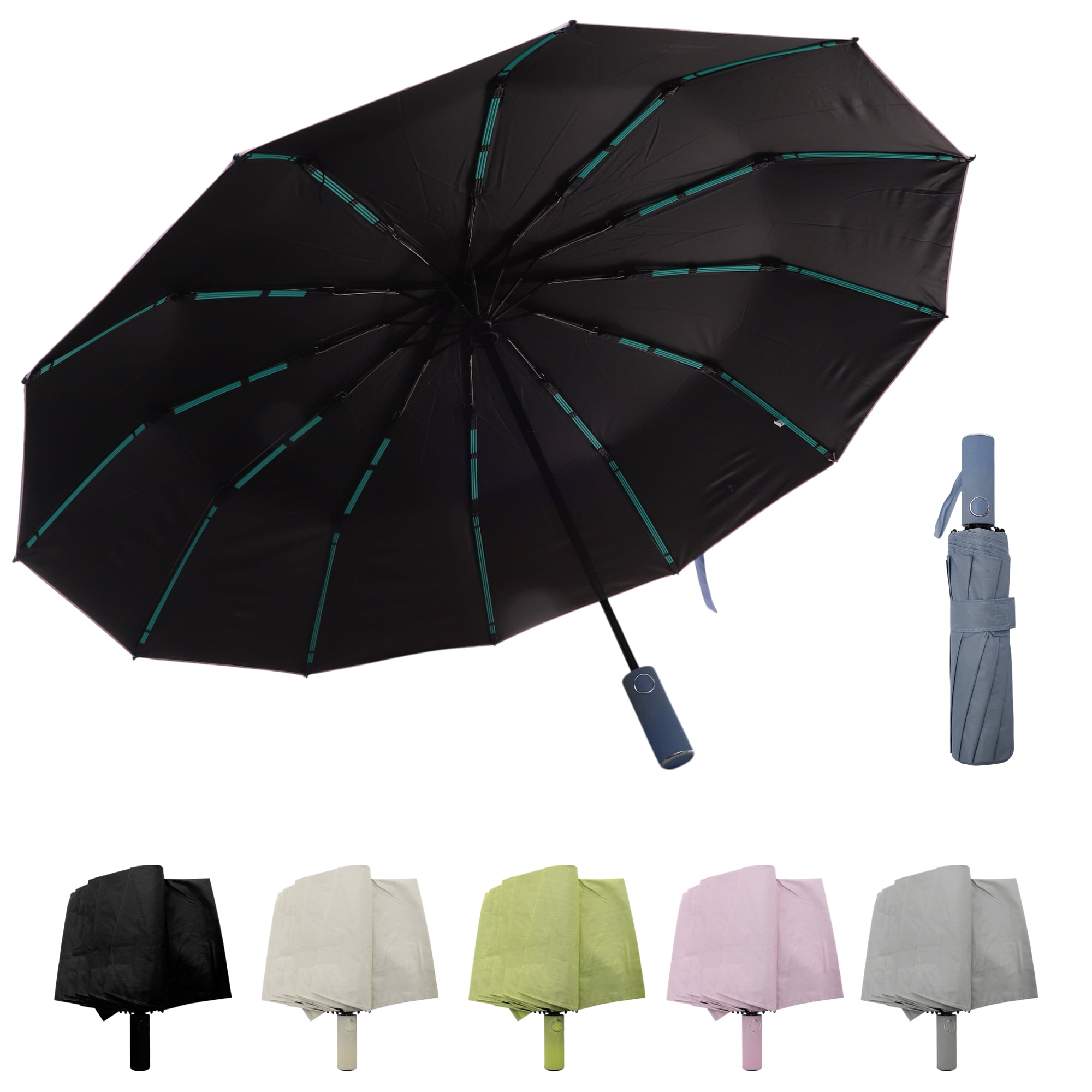 Unique Bargains Automatic Collapsible Windproof Folding Umbrella Light Blue