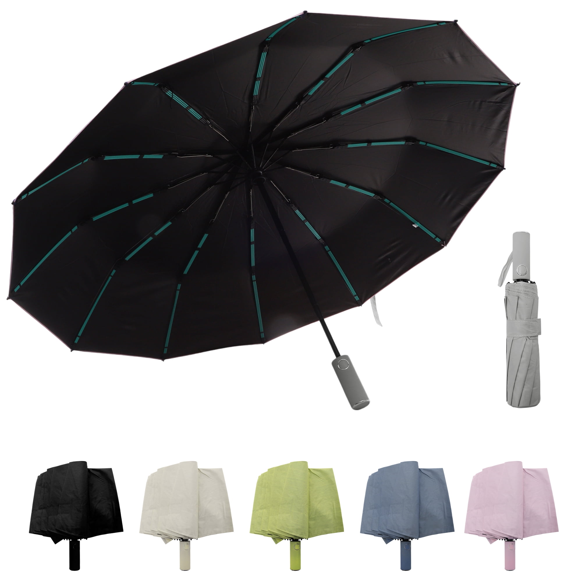 Unique Bargains Automatic Collapsible Windproof Folding Umbrella Light Gray