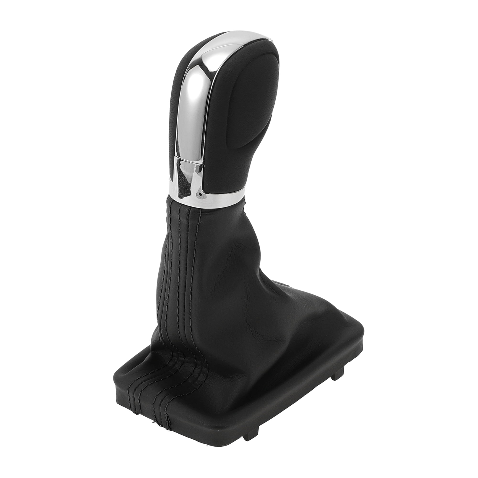 Unique Bargains Automatic Gear Shifter Knob with Cover - Car Shift Lever Knob - for Volkswagen Tiguan 2012-2015 Plastic Faux Leather Black Chrome Silver Tone - 1 Pc