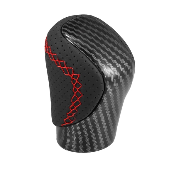 Unique Bargains Automatic Transmission Gear Shift Knob for Lexus CarbonFiber Black FauxLeather and Red Thread Perforated