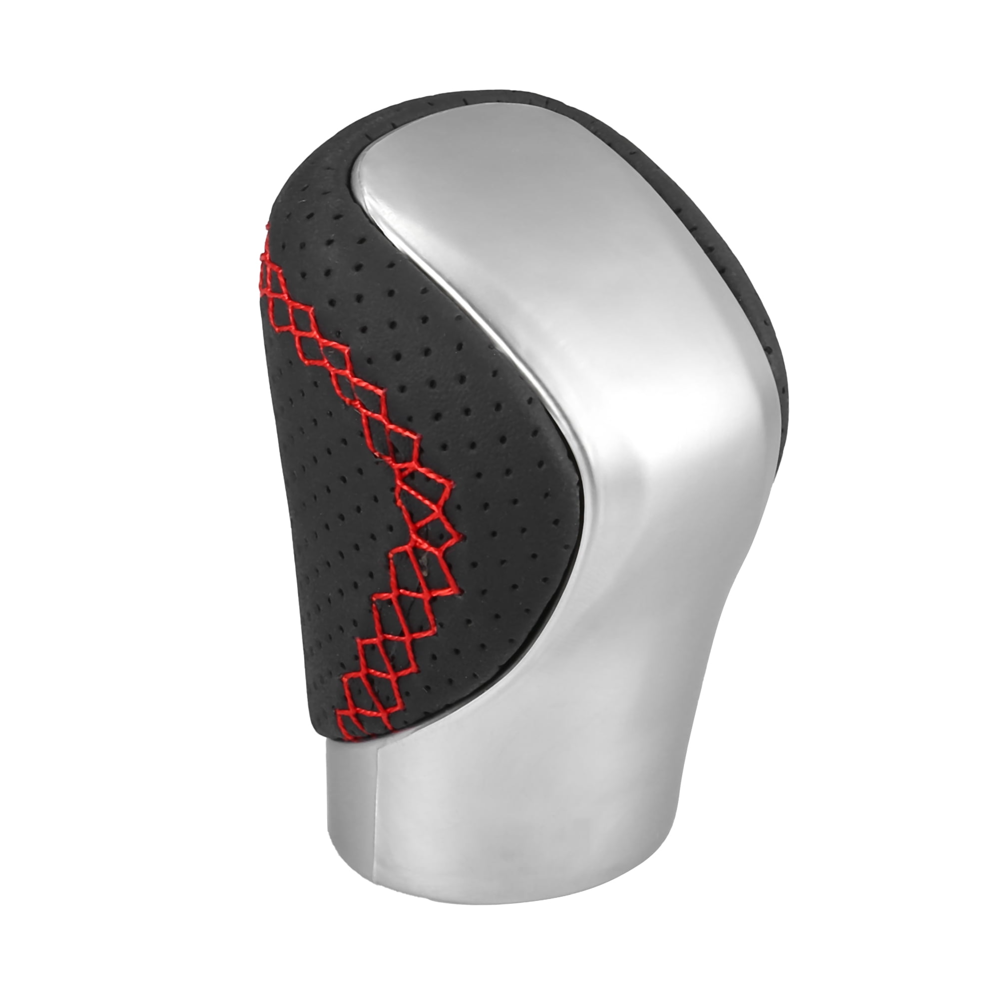 Unique Bargains Automatic Transmission Gear Shift Knob for Lexus ES300h Silver Tone Cover with Red Thread Perforated