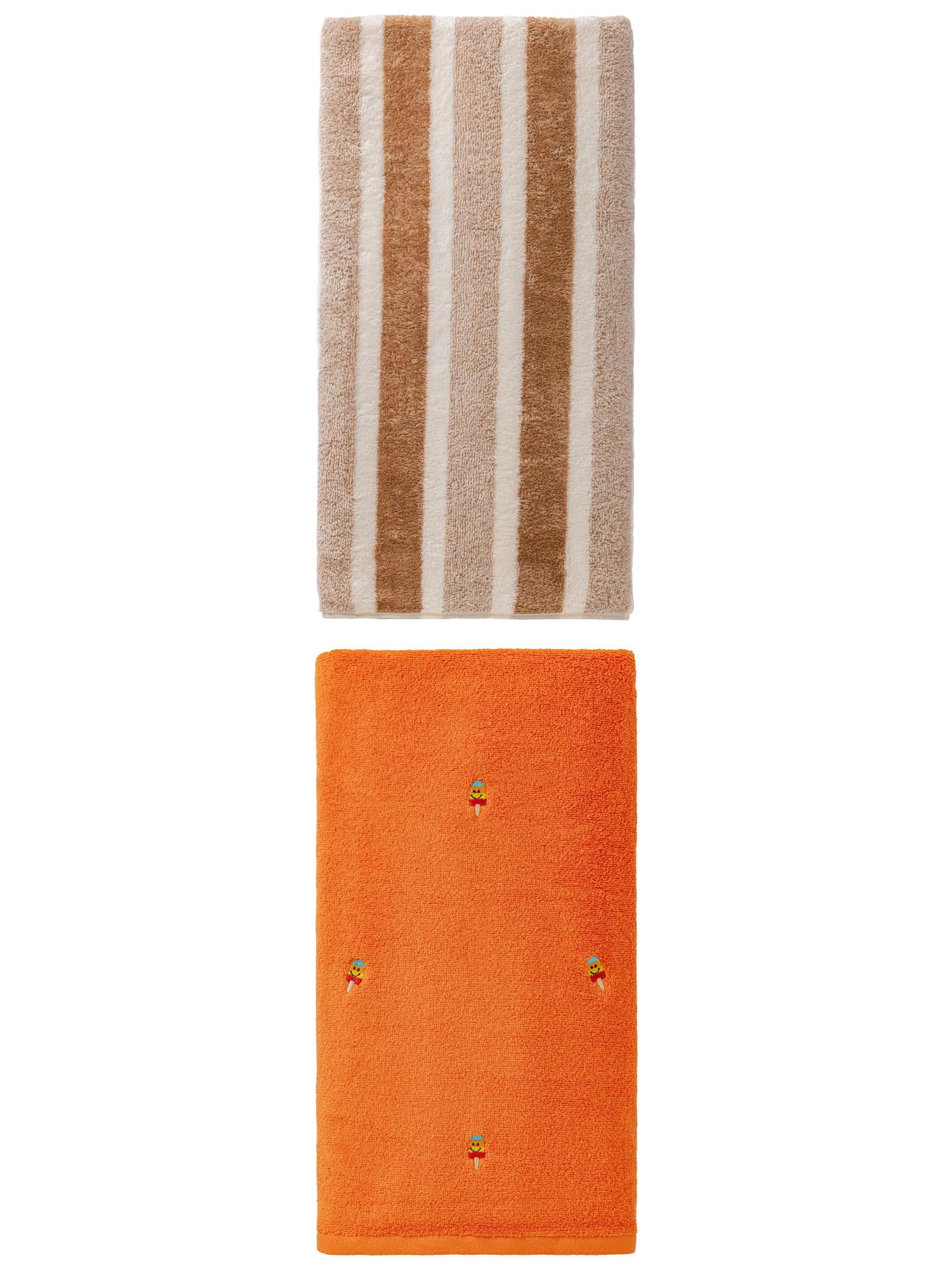 Unique Bargains Avocado Printed Bath Towel 2 Pack Orange/Brown 55" x 28"/71"x 35"