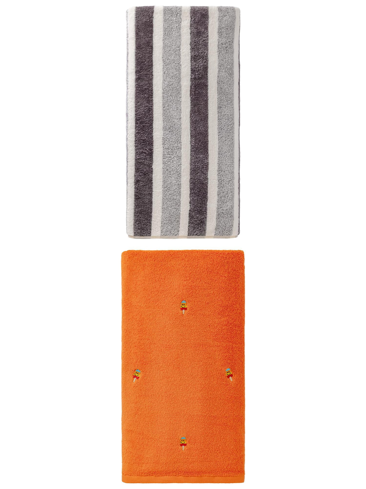 Unique Bargains Avocado Printed Bath Towel 2 Pack Orange/Grey 55" x 28"/71" x 35"