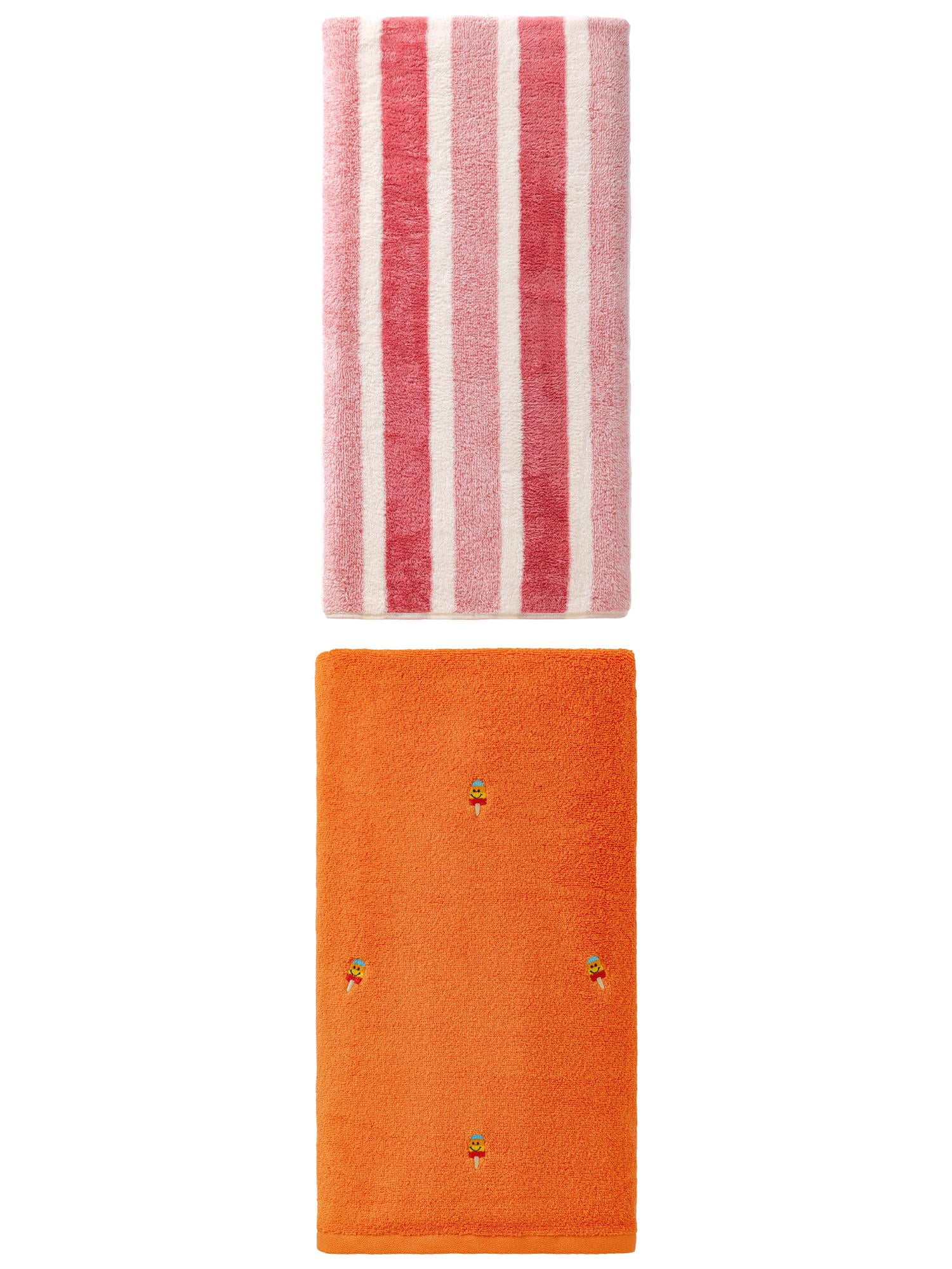 Unique Bargains Avocado Printed Bath Towel 2 Pack Orange/Pink 55" x 28"/71" x 35"