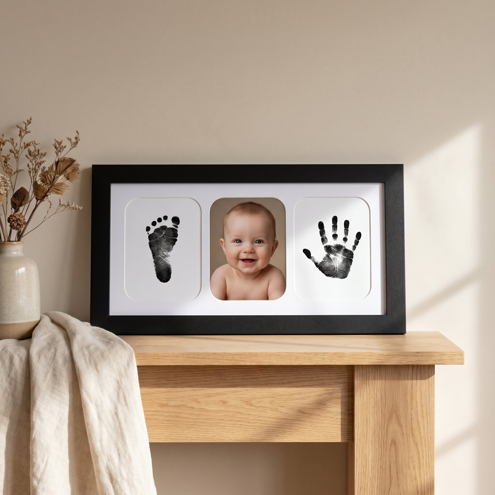 Unique Bargains Baby Handprint Clay Kit 3-Opening Keepsake Frame Black 4" x 6"
