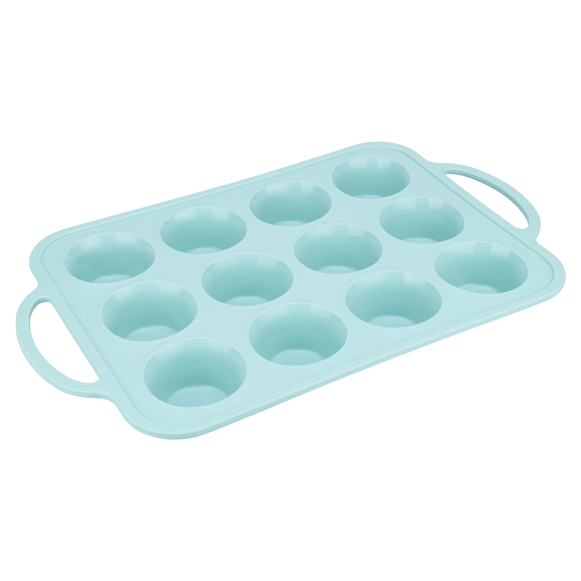 Unique Bargains Baking Pan 12-Cup Nonstick Silicone Tray with Dual Handles Green 14.8"x8.9"x1.3"