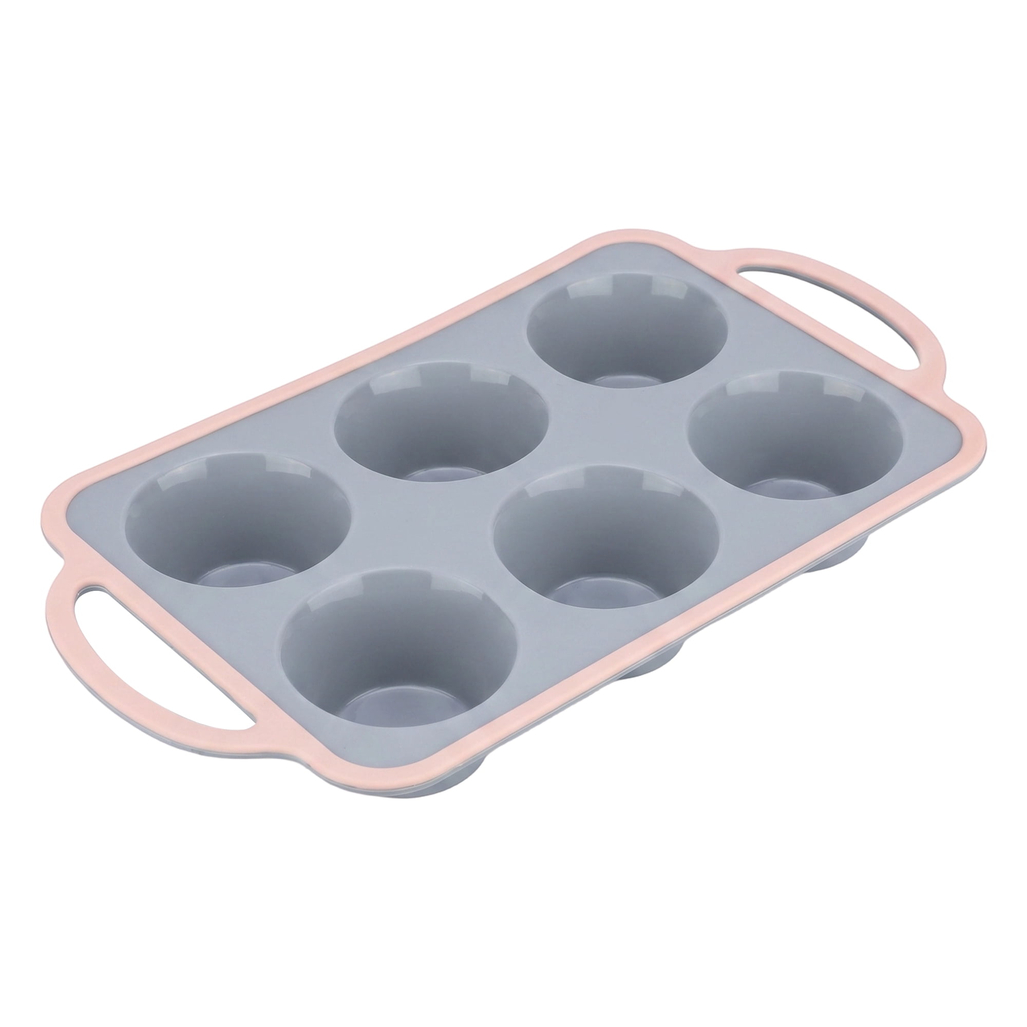 Unique Bargains Baking Pan 12-Cup Nonstick Silicone Tray with Dual Handles Gray/Pink 12.8"x7.1"x1.5"