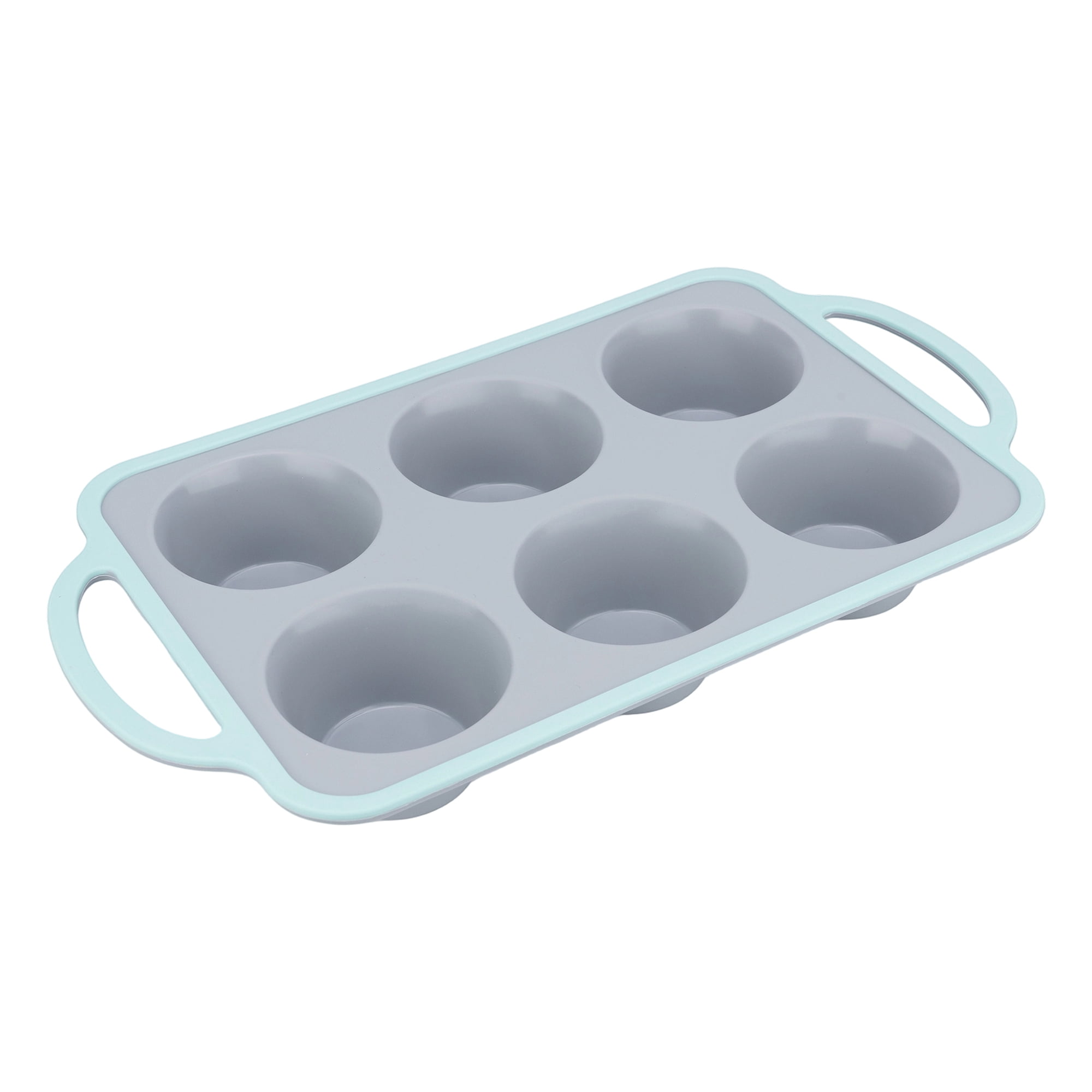 Unique Bargains Baking Pan 12-Cup Silicone Tray with Handles Gray/Green 12.8"x7.1"x1.5"