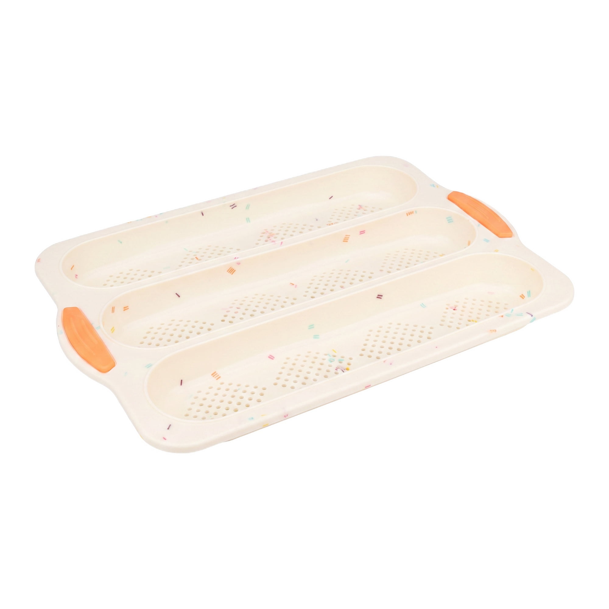 Unique Bargains Baking Pan 3-Loaf Speckled Ventilated Tray with Handles Beige 13"x9.1"x1"