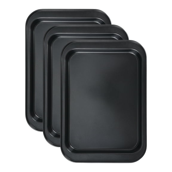 Unique Bargains Baking Sheet Set of 3 Nonstick Cake Pans Black 12.4*8.7*1in