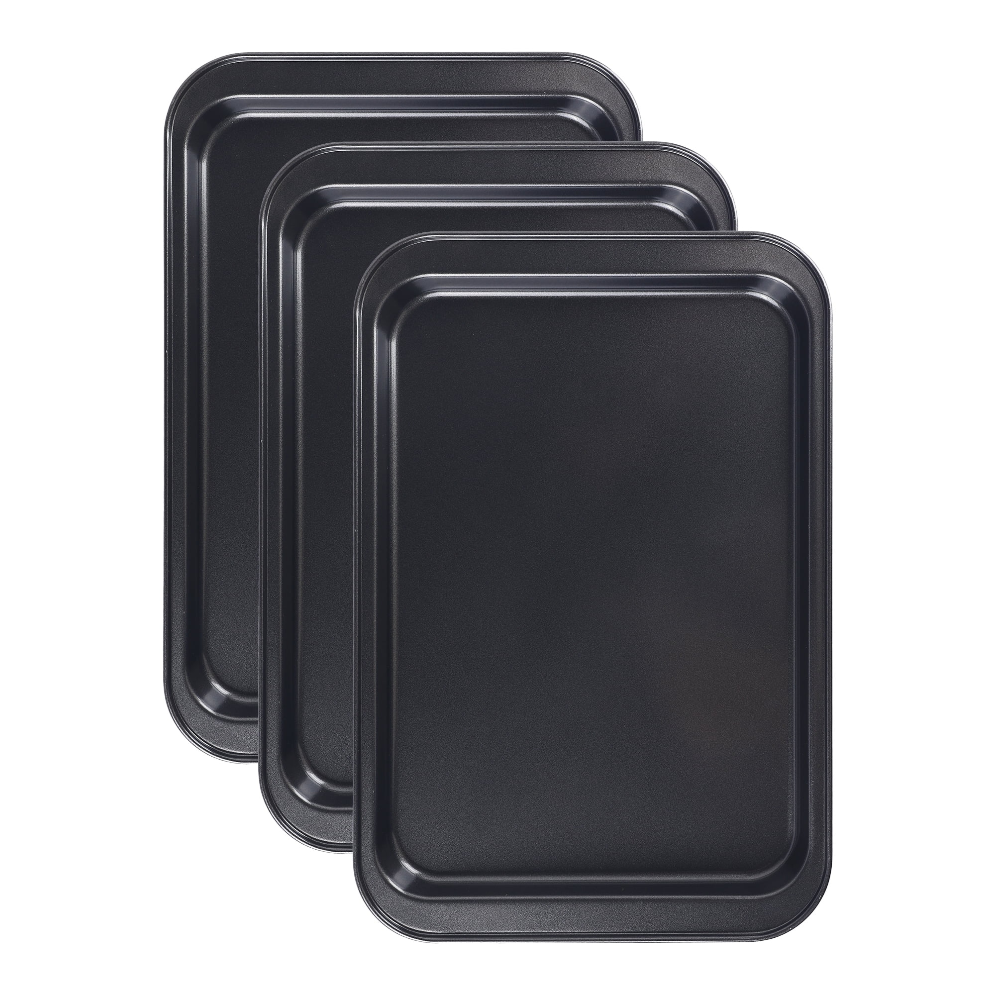 Unique Bargains Baking Sheet Set of 3 Nonstick Cake Pans Black 14.8*10*1in