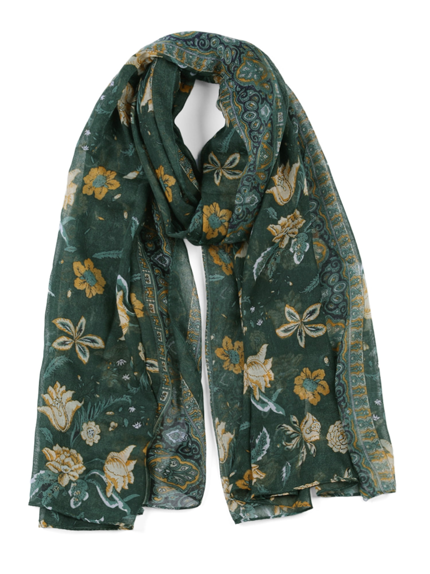 Unique Bargains Balinese Yarn Large Polyester Scarves Beach Shawls Vintage Wraps For Women Dark Green