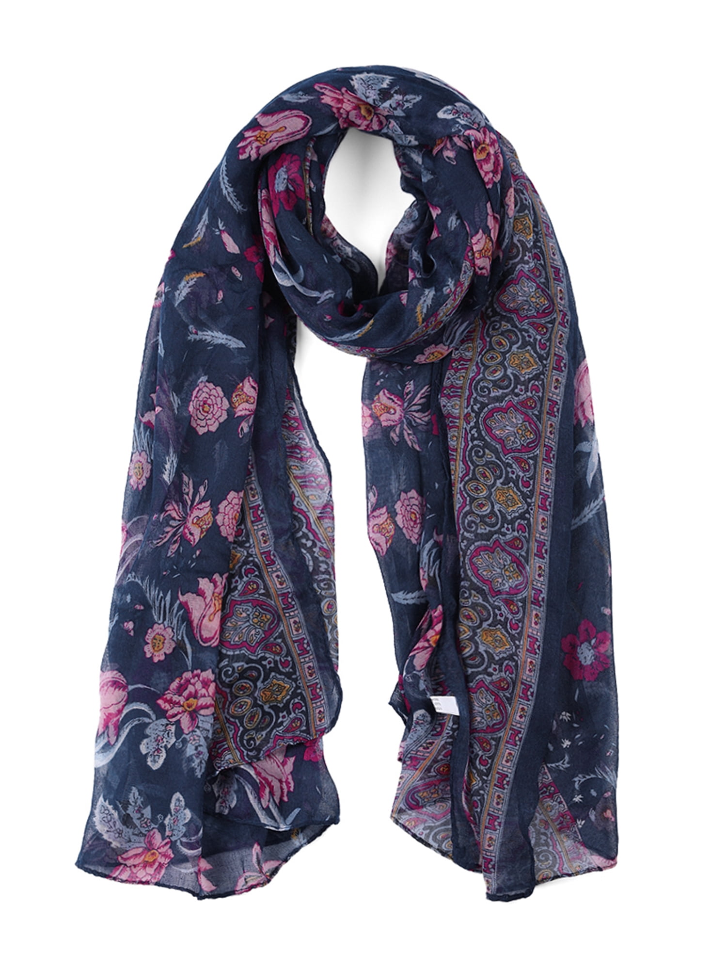 Unique Bargains Balinese Yarn Large Polyester Scarves Beach Shawls Vintage Wraps For Women Navy Blue