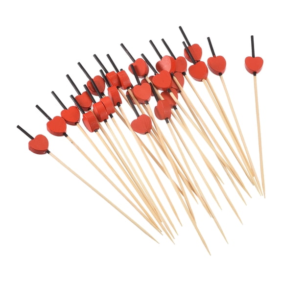 Uxcell Bamboo Cocktail Toothpicks Heart Drink Picks Cocktail Skewers 100Pack Black Red