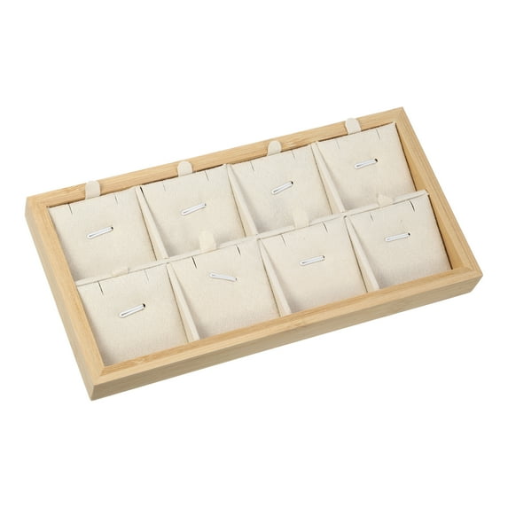 Unique Bargains Bamboo Wood Pendant Tray Stackable Storage Jewelry Tray Showcase Display Organizer for Pendants Beige