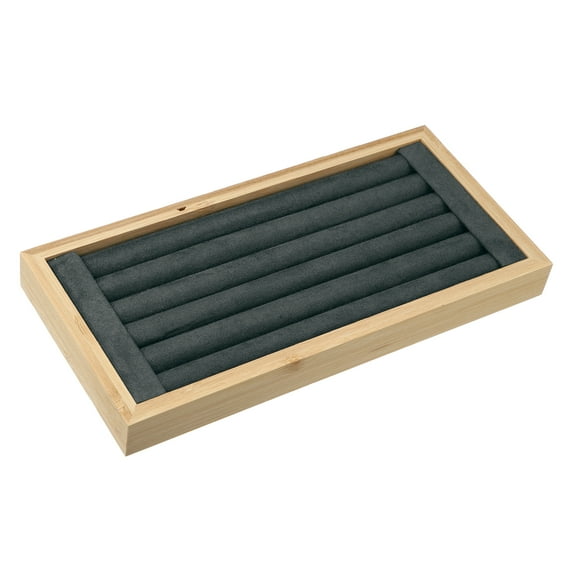 Unique Bargains Bamboo Wood Ring Tray Stackable Storage Jewelry Tray Showcase Display Organizer for Rings Gray