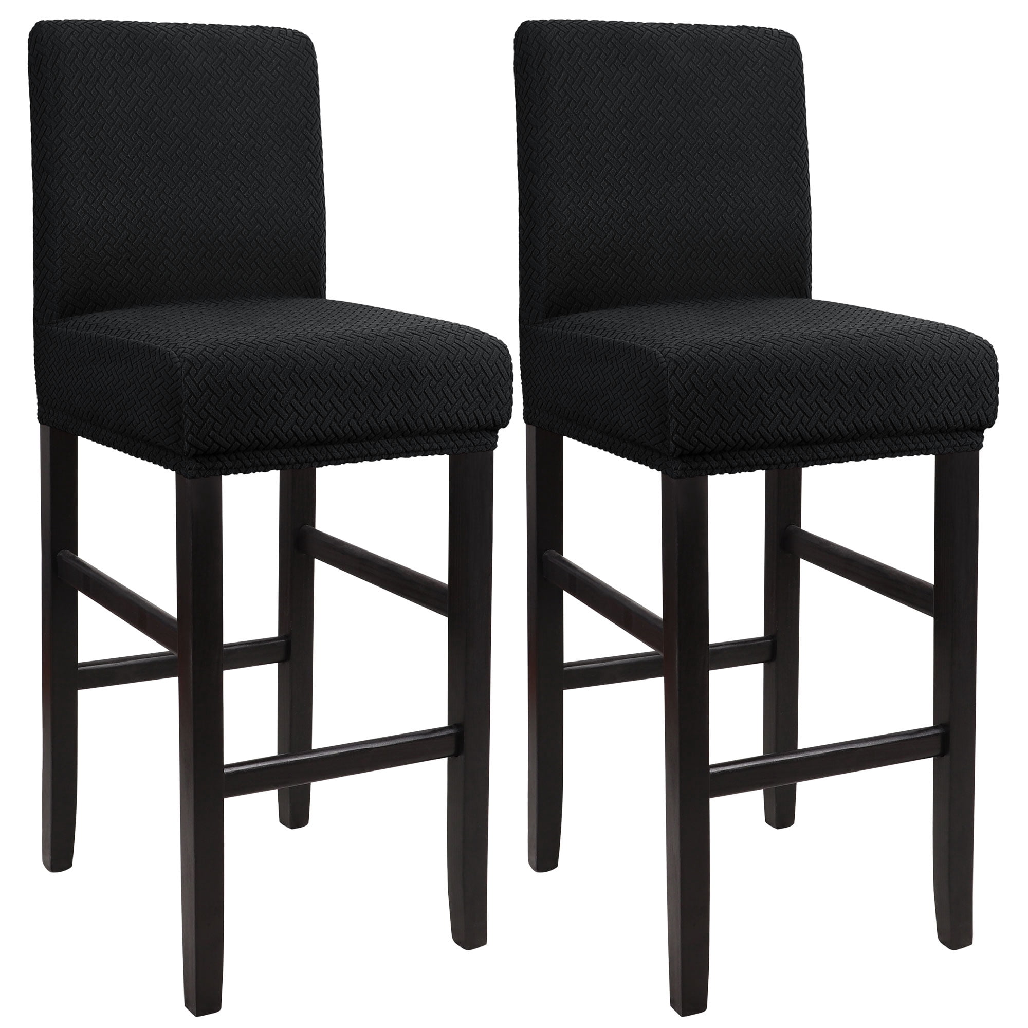 Unique Bargains Bar Stool Covers for Bar Counter Short Back Chair Slipcovers Black 2 Pcs