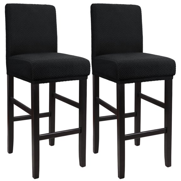 Unique Bargains Bar Stool Covers for Bar Counter Short Back Chair Slipcovers Black 2 Pcs