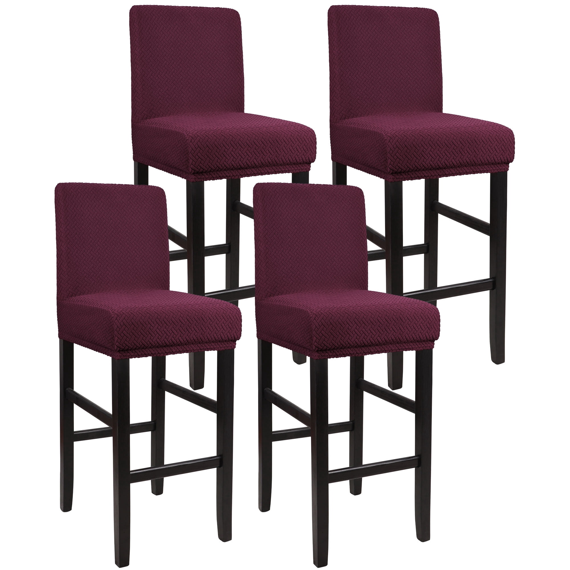 Unique Bargains Bar Stool Covers for Bar Counter Short Back Chair Slipcovers Burgundy 4 Pcs