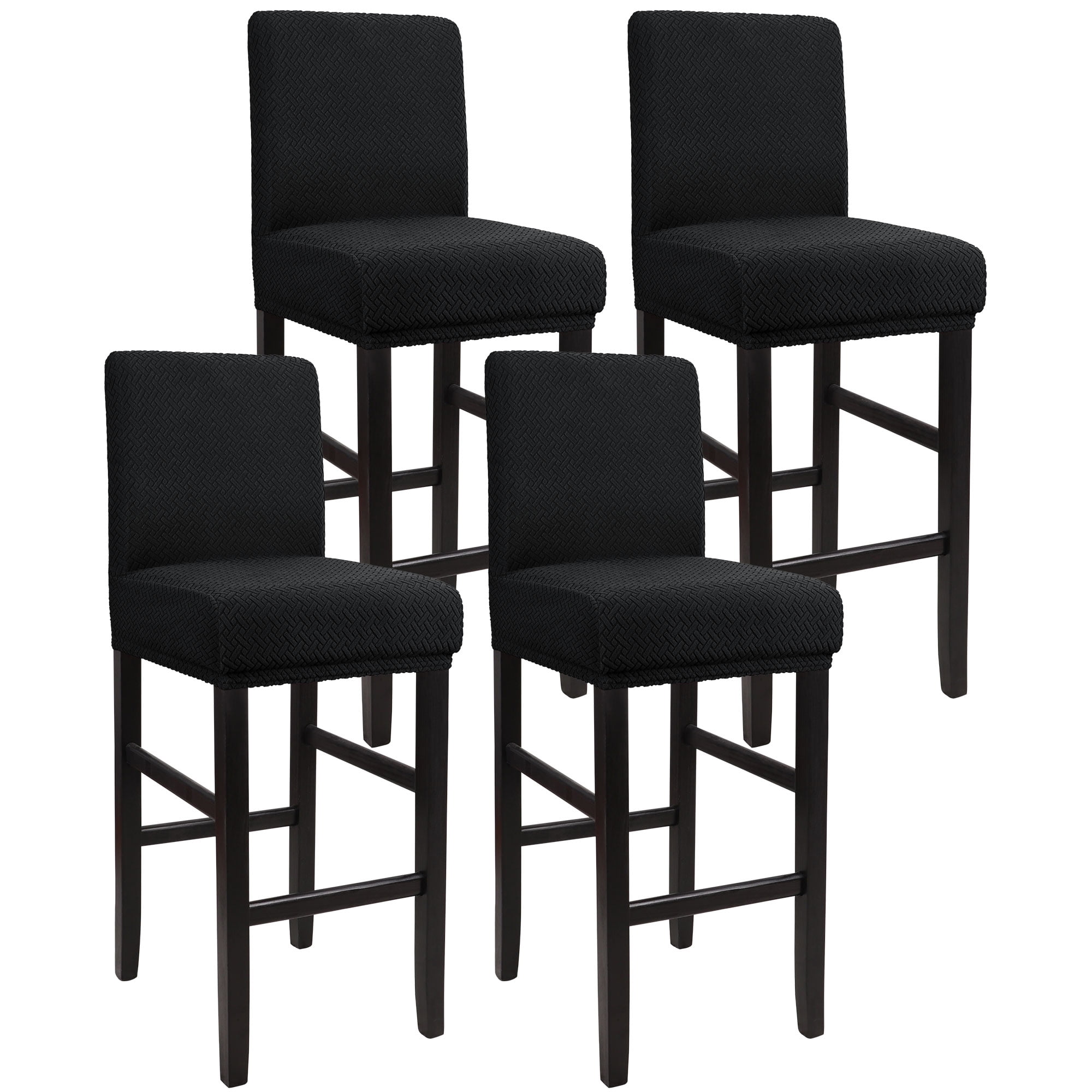 Unique Bargains Bar Stool Covers for Bar Counter Short Back Chair Slipcovers Black 4 Pcs