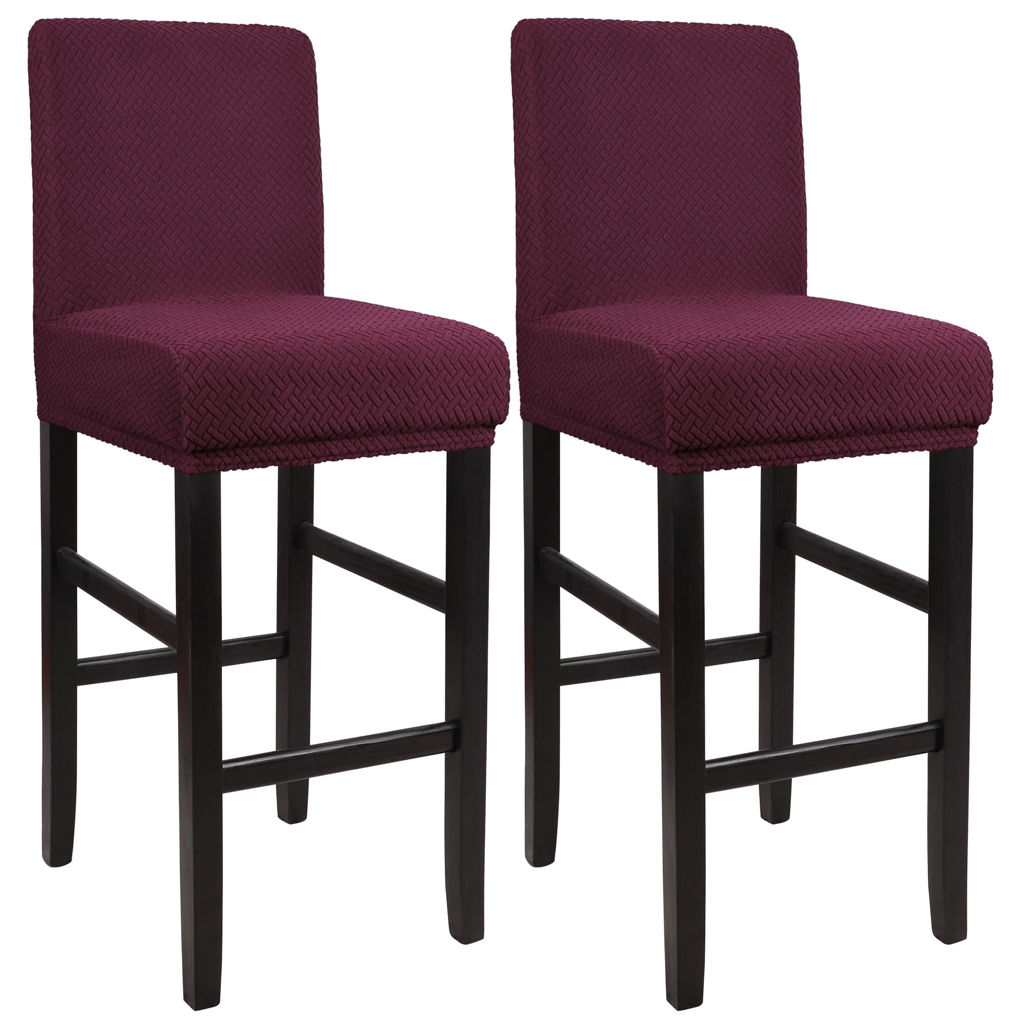 Unique Bargains Bar Stool Covers for Bar Counter Short Back Chair Slipcovers Burgundy 2 Pcs