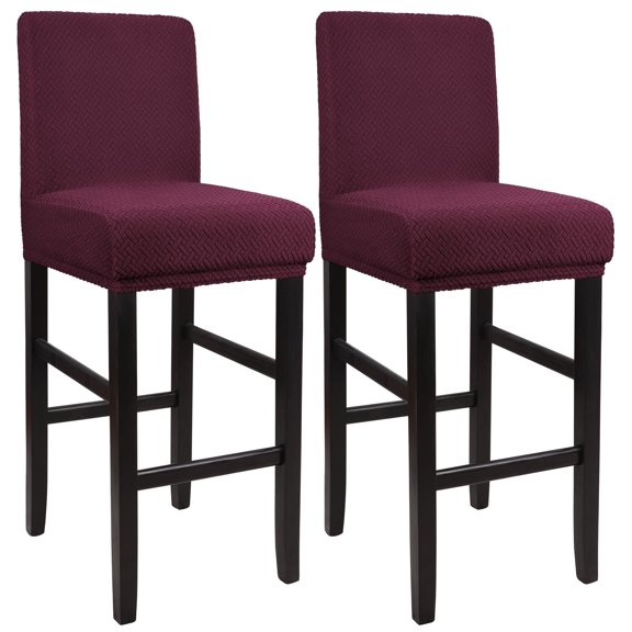 Unique Bargains Bar Stool Covers for Bar Counter Short Back Chair Slipcovers Burgundy 2 Pcs