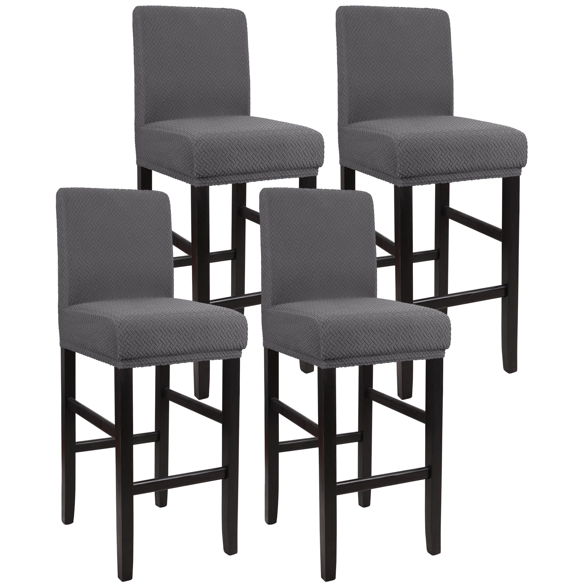 Unique Bargains Bar Stool Covers for Bar Counter Short Back Chair Slipcovers Grey 4 Pcs