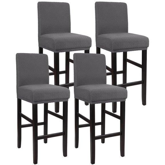 Unique Bargains Bar Stool Covers for Bar Counter Short Back Chair Slipcovers Grey 4 Pcs