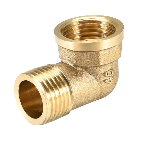 Unique Bargains Barb Hose Fitting Brass 90 Degree Elbow G1/2 Male x G1/2 Female Pipe Fittings Gold Tone