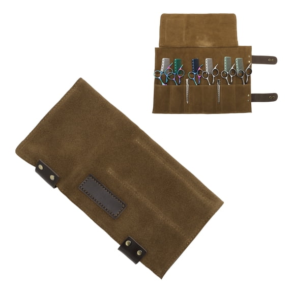 Unique Bargains Barber Scissors Bag Roll Up Durable & Foldable Salons Tool Pouch with Multi-Pockets Hair Scissor Shears Cases for Hair Stylists Coffee Color