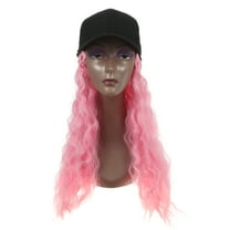 Unique Bargains Baseball Cap with Hair Extensions Fluffy Curly Wavy Wig 27" Hairstyle Wig Hat for Woman Pink