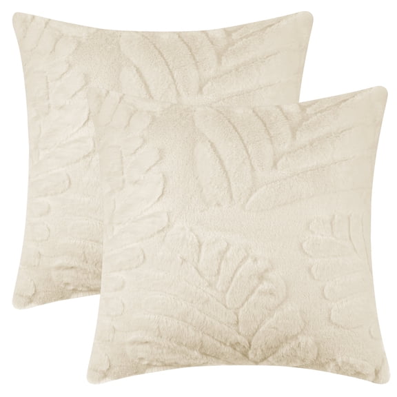 Unique Bargains Basho Leaf Pattern Cushion Covers Solid Fluffy Plush Pillow Covers 2 Pcs Beige 18" x 18"