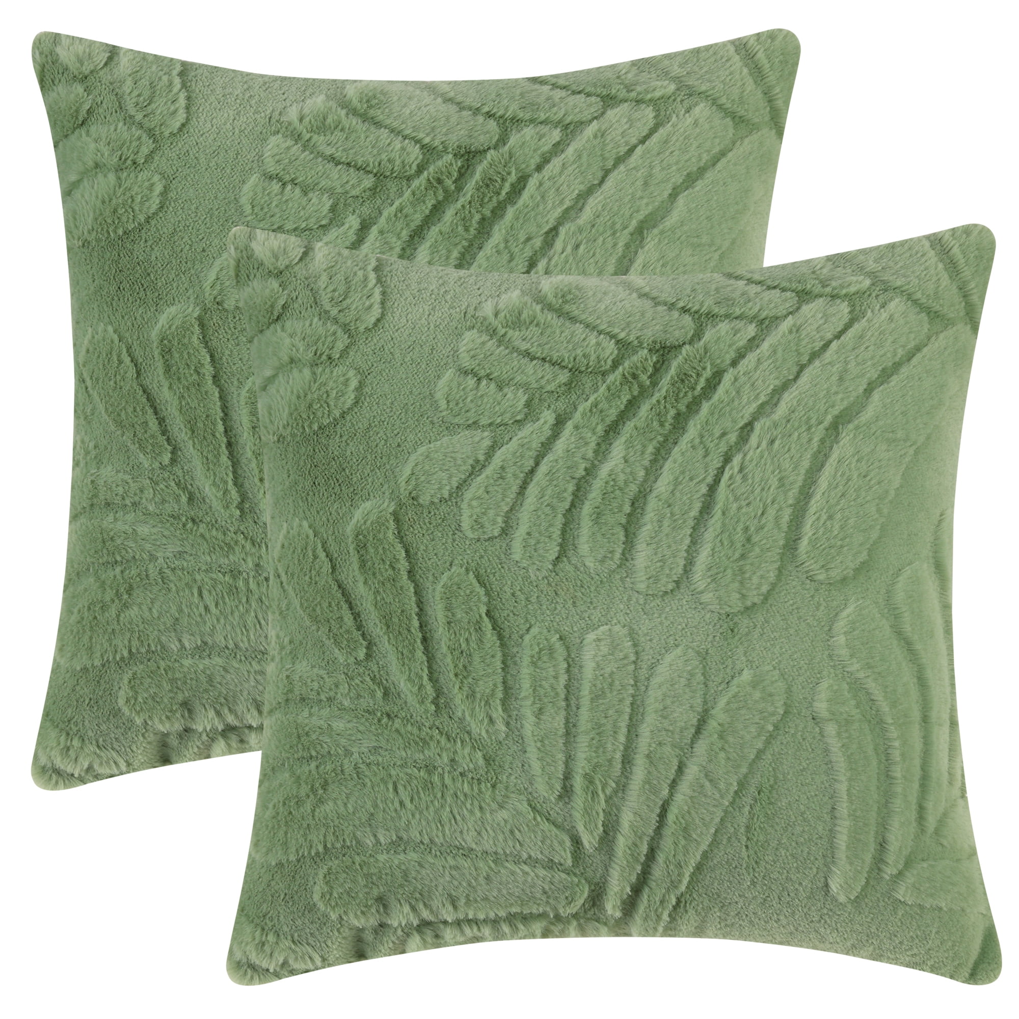 Unique Bargains Basho Leaf Pattern Cushion Covers Solid Fluffy Plush Pillow Covers 2 Pcs Green 18" x 18"