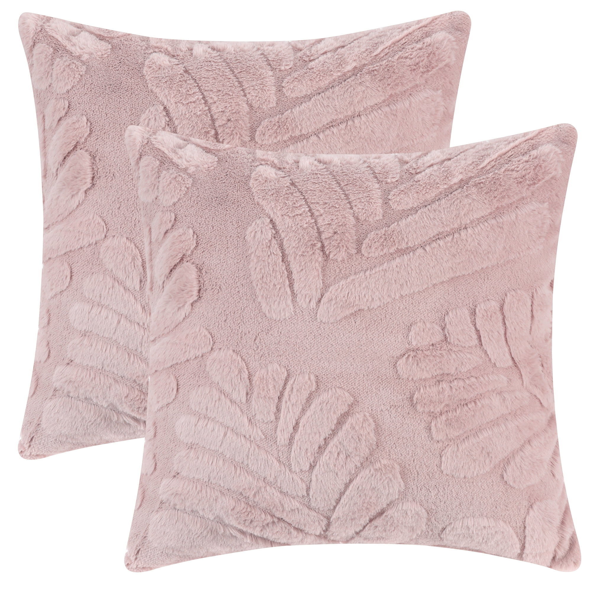 Unique Bargains Basho Leaf Pattern Cushion Covers Solid Fluffy Plush Pillow Covers 2 Pcs Pink 18" x 18"
