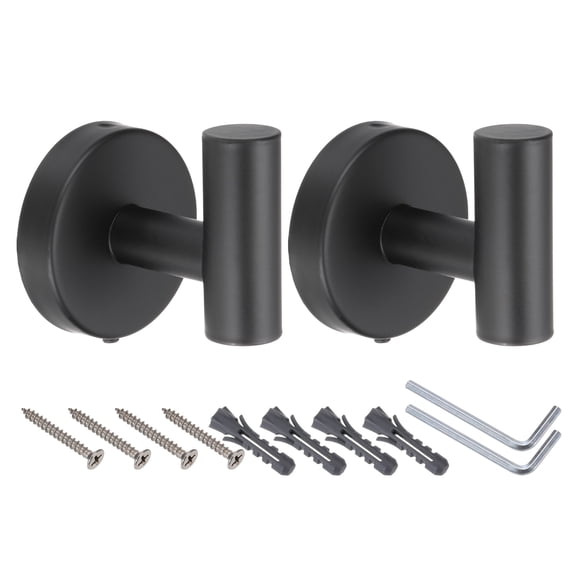 Unique Bargains Bath Towel Hook Stainless Steel Coat Hook Wall Mount Robe Black