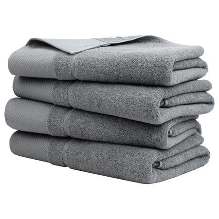 Unique Bargains Bath Towel Set 27" x 54" Soft 100% Combed Cotton 600 GSM Luxury Towels 4 Gray