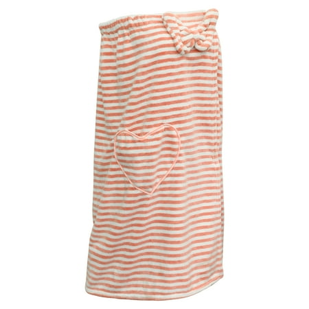 Unique Bargains Bath Wrap Towel for Women for Shower Adjustable Bath Wrap with Pocket Coral Fleece Pink Stripe