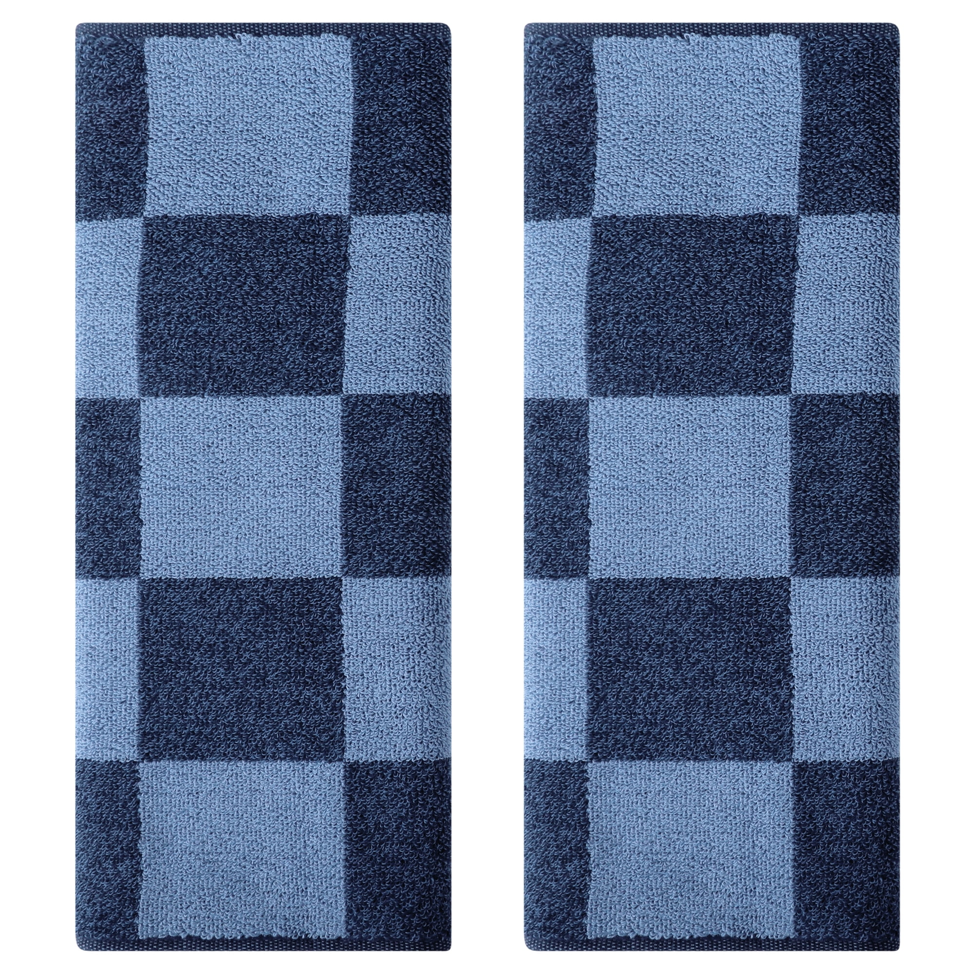 Unique Bargains Bathroom Checkered Decorative Hand Towel Set 14" x 28" Dark Blue 2-Piece