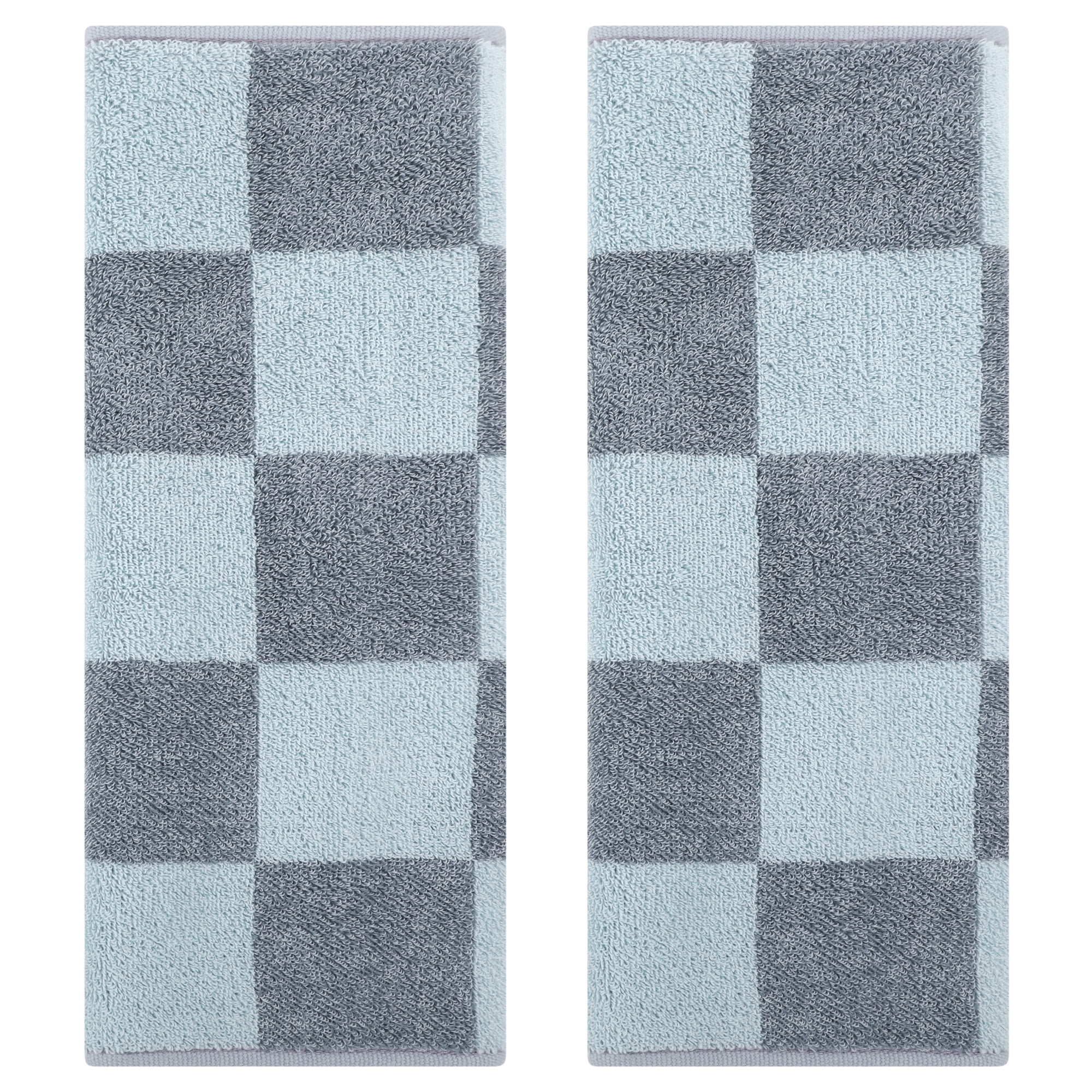 Unique Bargains Bathroom Checkered Decorative Hand Towel Set 14" x 28" Grey 2-Piece