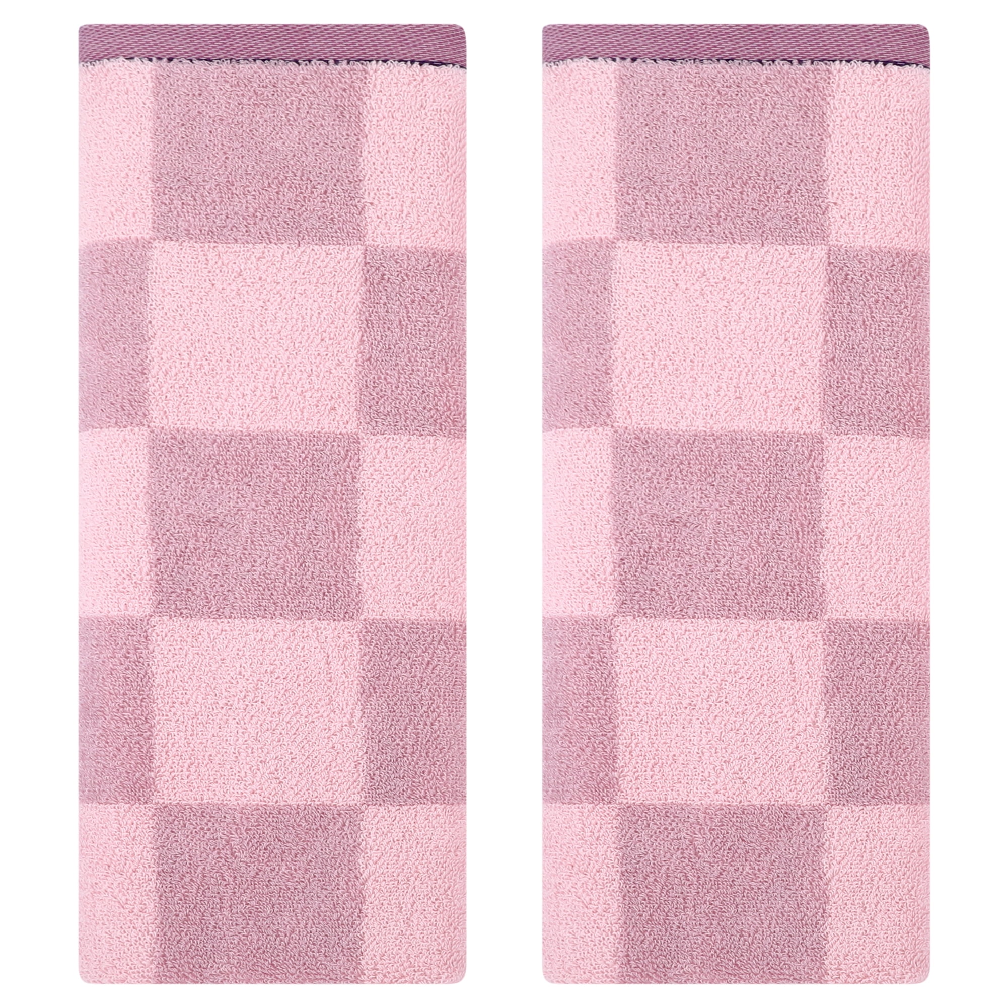 Unique Bargains Bathroom Checkered Decorative Hand Towel Set 14" x 28" Purple 2-Piece