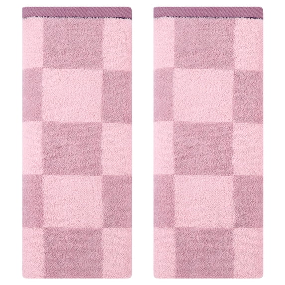 Unique Bargains Bathroom Checkered Decorative Hand Towel Set 14" x 28" Purple 2-Piece