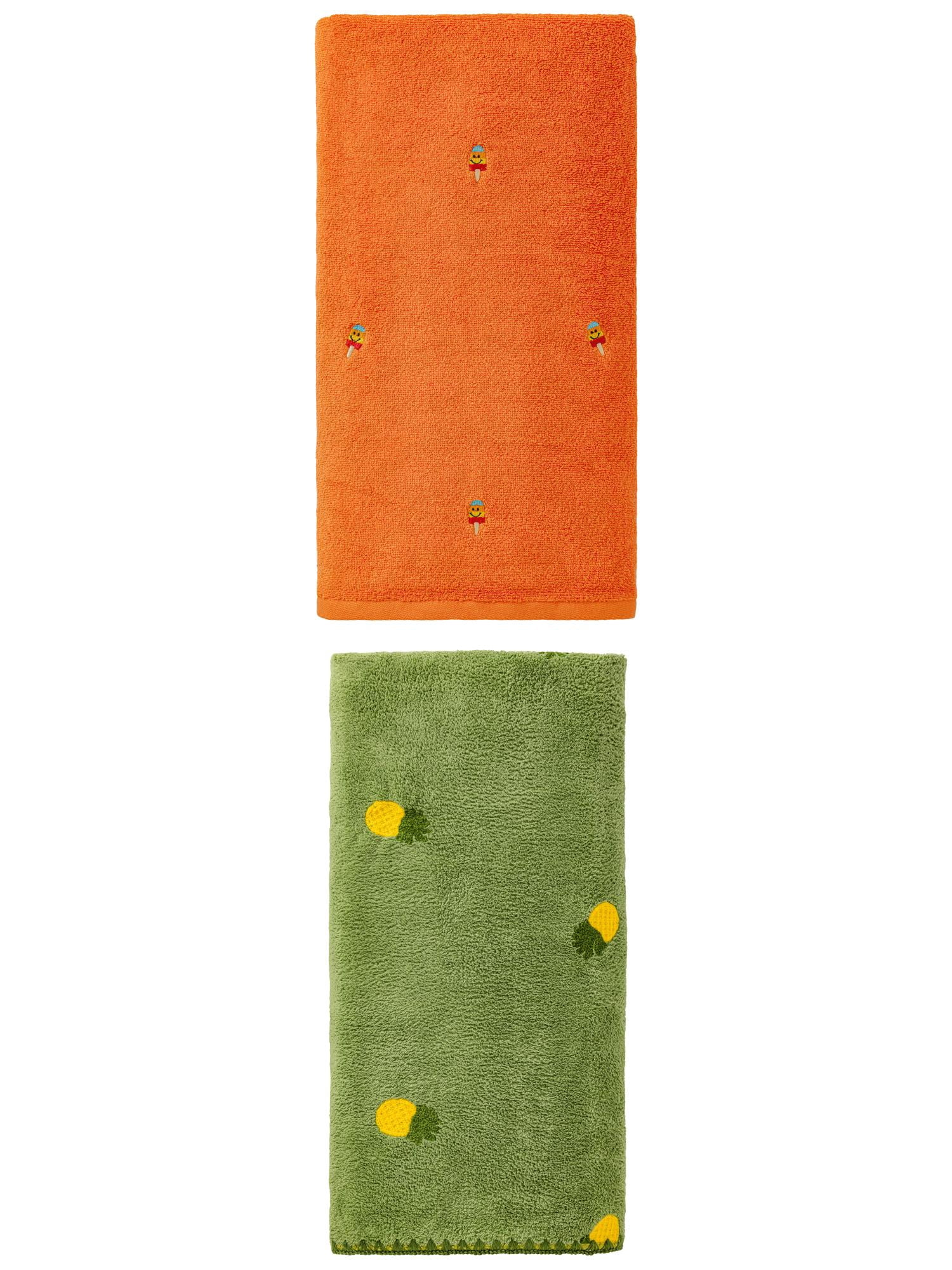 Unique Bargains Bathroom Cute Bath Towel 2 Pack Popsicle Orange/Green 55" x 28"